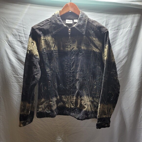 Chicos Black Embroidered With Sequins Full Zip Jacket Womens Size 1 - Picture 1 of 8